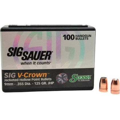 Sierra Bullets 9mm .355 - 125gr Jhp Sig V-crown 100ct