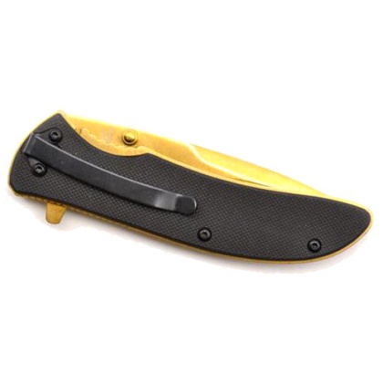 Guard Dog Knife Blk G10 Handle - Gold Blade Folder 3.5
